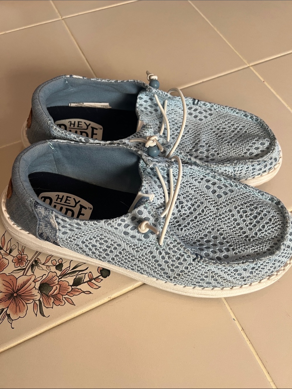 Hey Dude Light Blue Knit Moccasin Sneakers size 7W